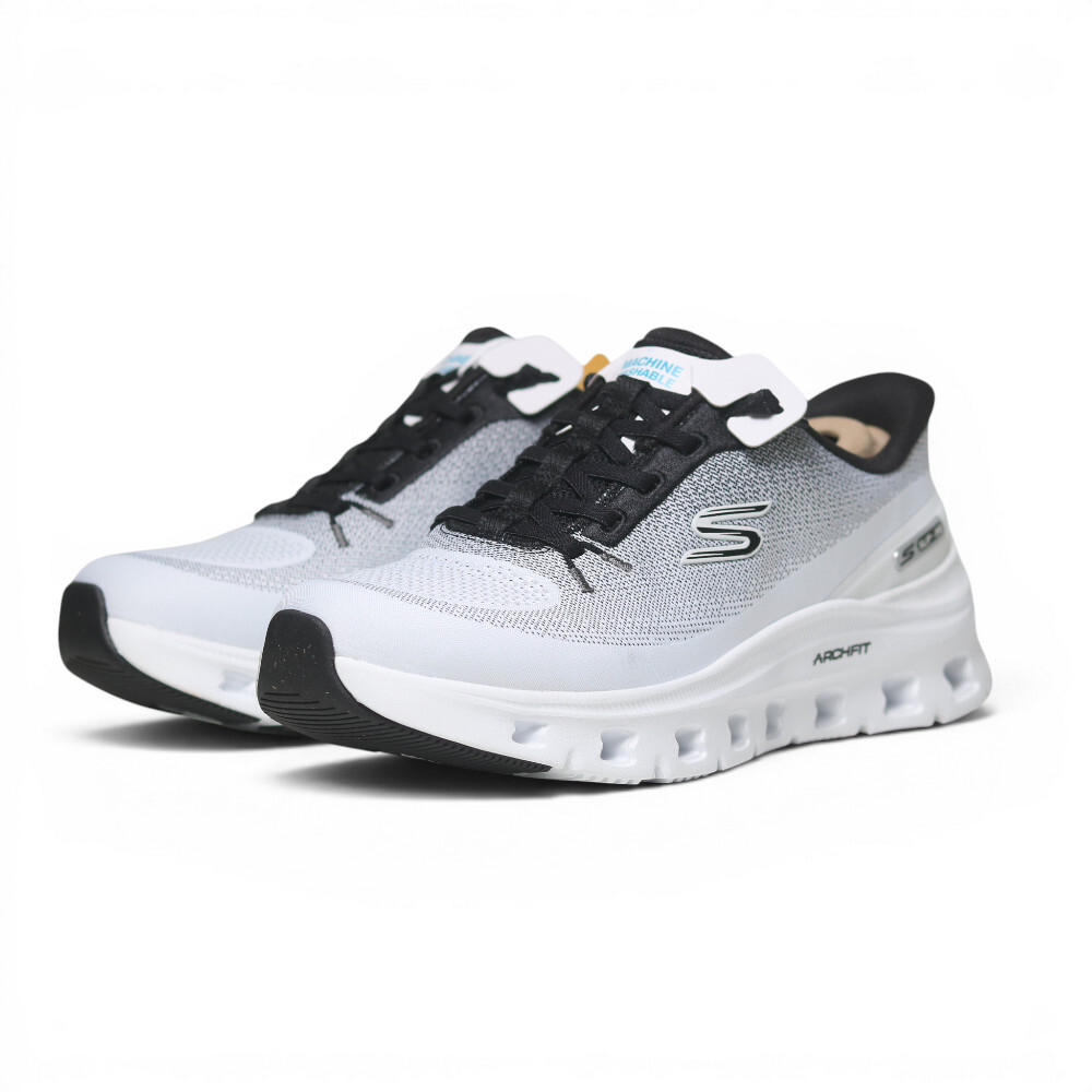 SKECHERS 休閒鞋 GLIDE-STEP PRO 白灰黑 瞬穿 足弓 寬楦 健走鞋 女 150730WWBK
