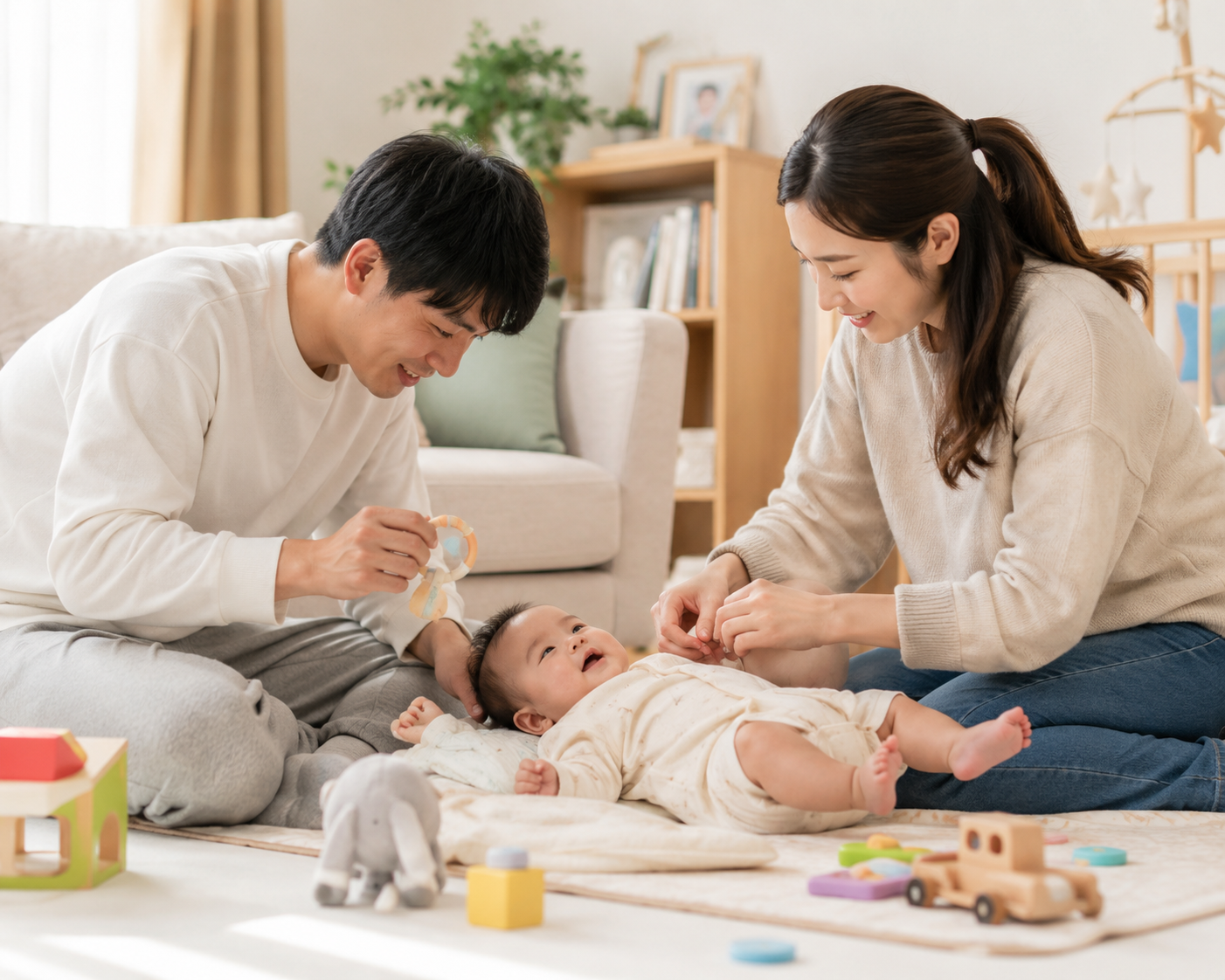 爸爸媽媽照顧小孩