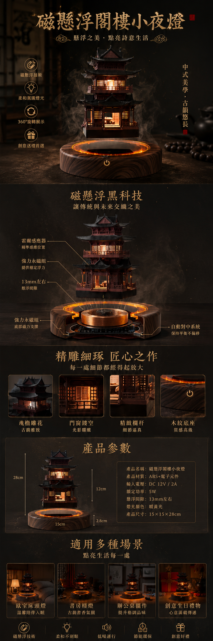 磁懸浮閣樓小夜燈檯燈臥室床頭燈家居辦公室桌面擺件創意生日禮物