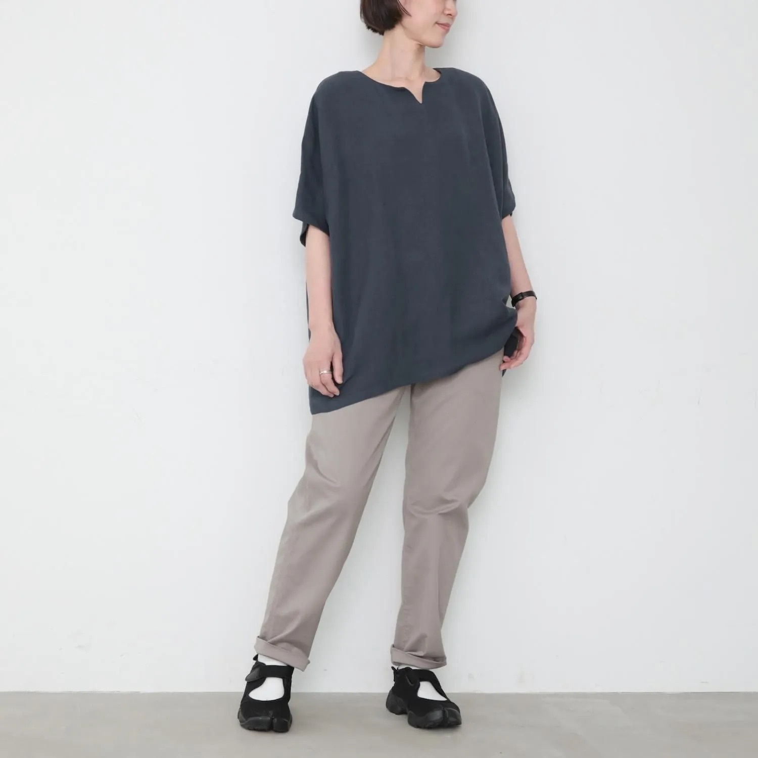 OMAKE.jp 中性鑰匙領短袖上衣OtonShirt 深藍