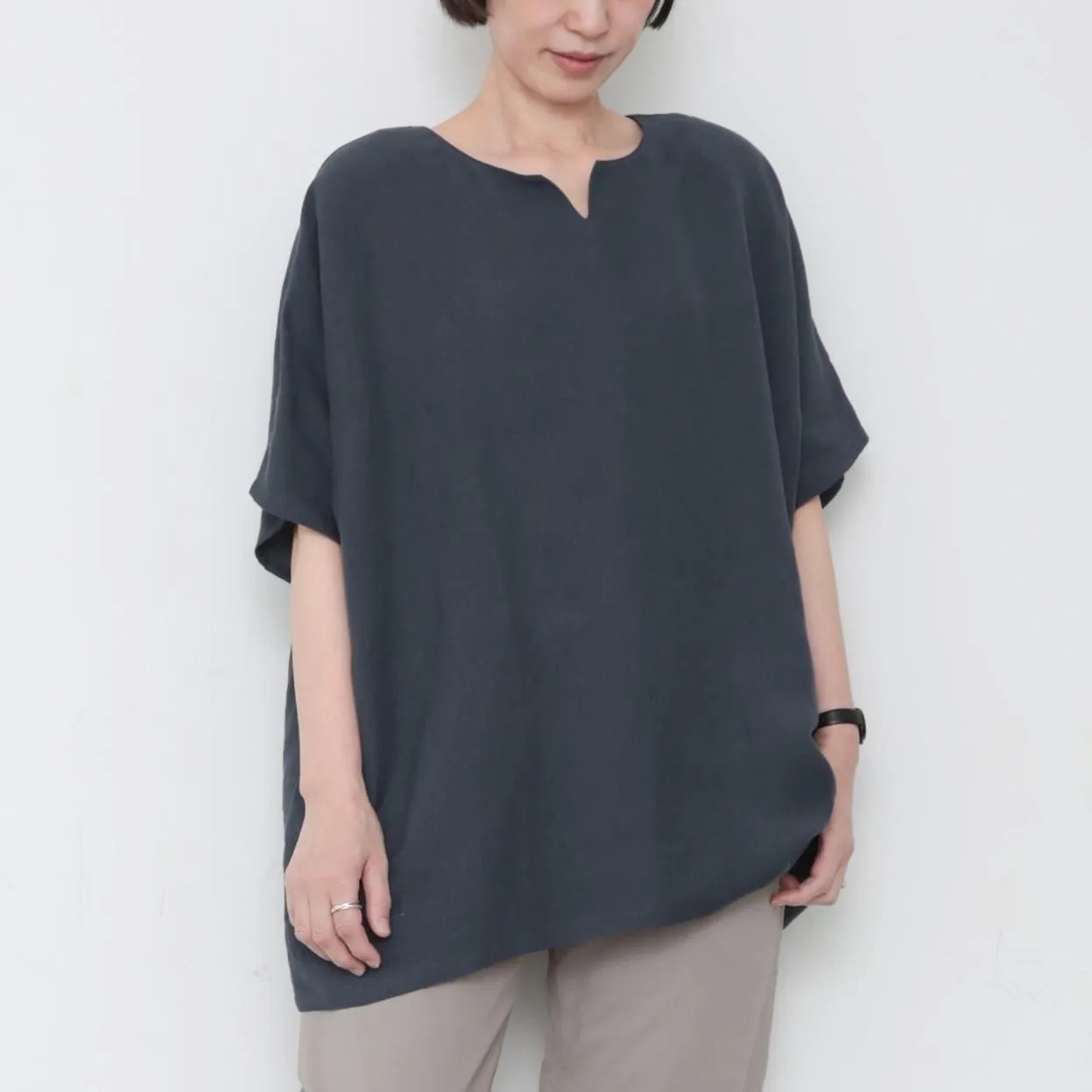 OMAKE.jp 中性鑰匙領短袖上衣OtonShirt 深藍