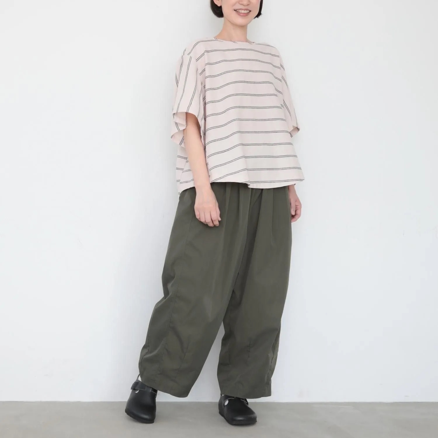 Omake.jp 下擺圓弧條紋上衣TeeTtops 粉