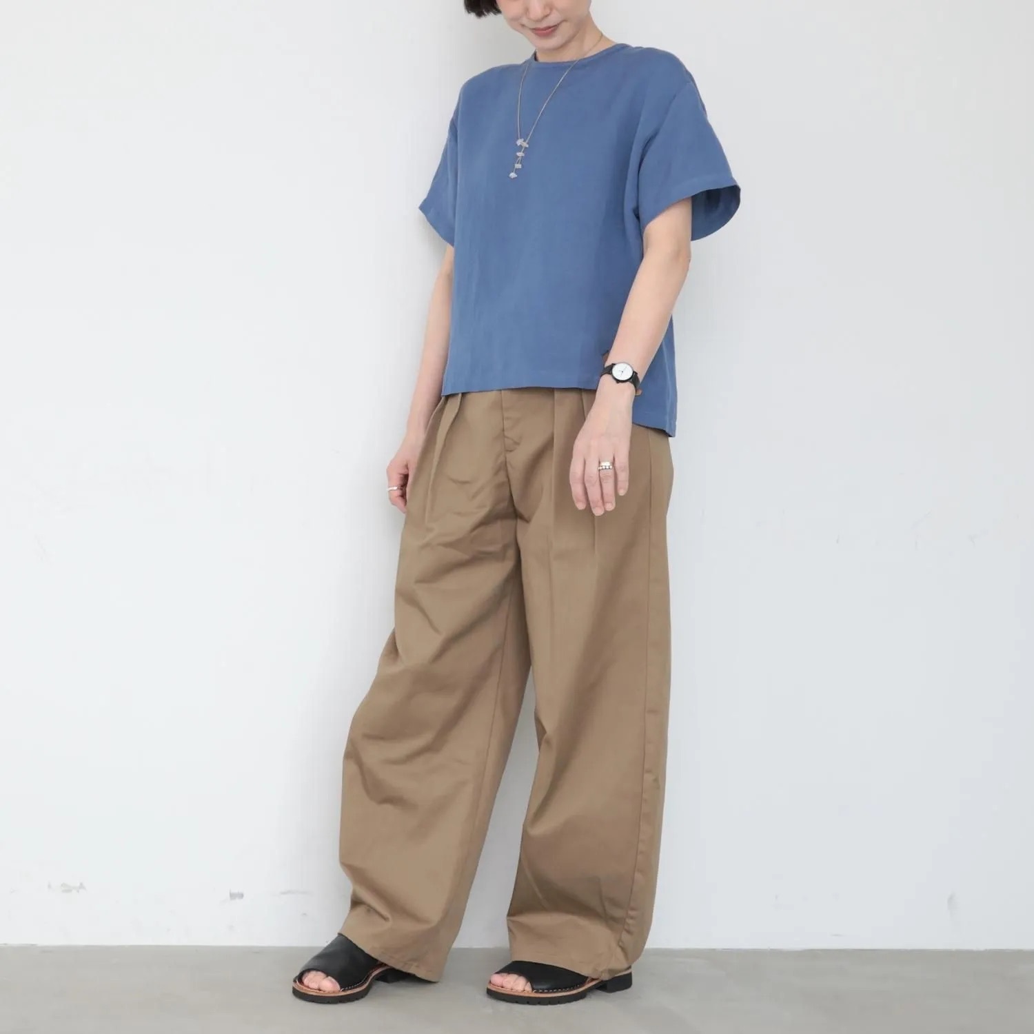 OMAKE.jp 後褶短袖上衣RayTops 藍