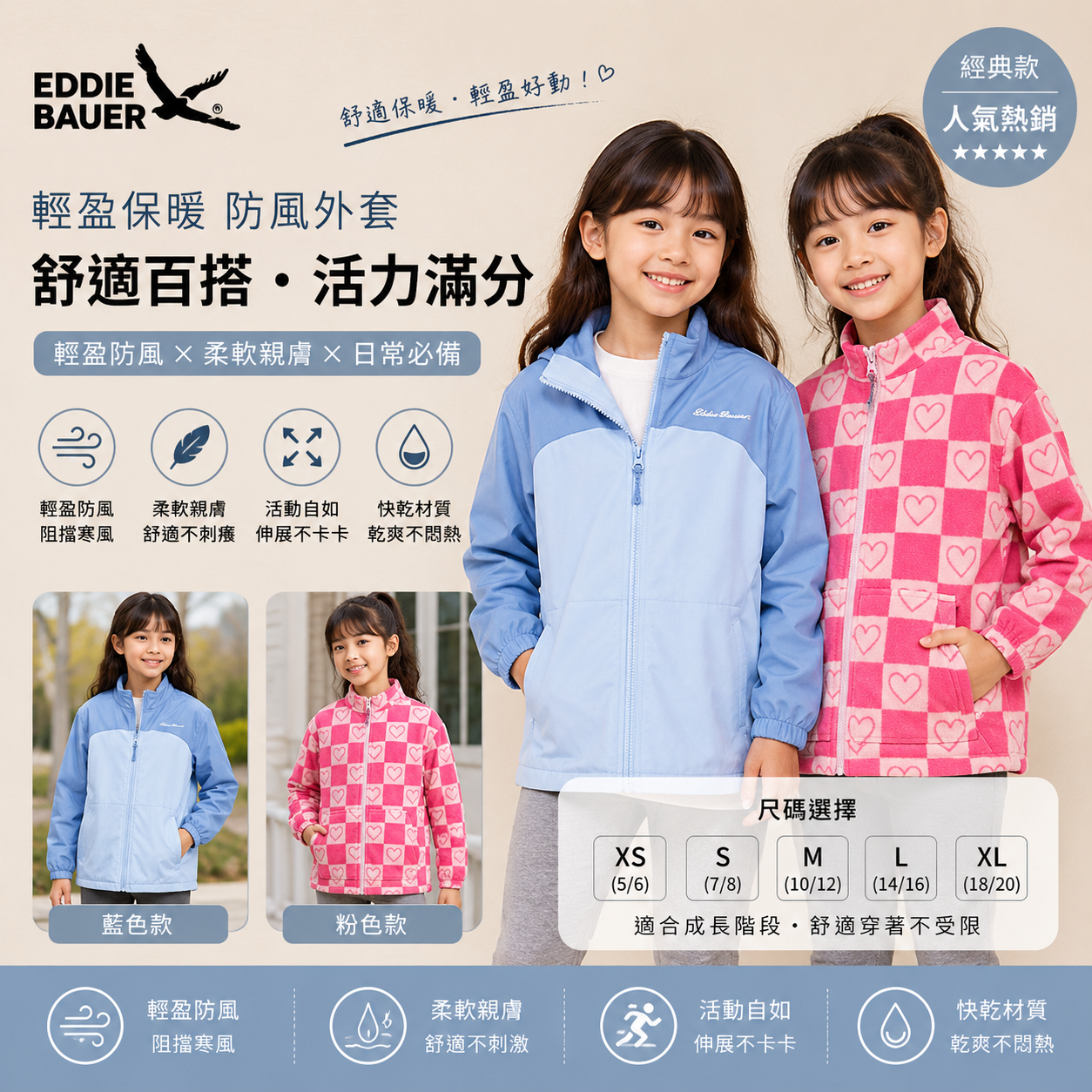 【預購】Eddie Bauer H070103 女童三合一外套