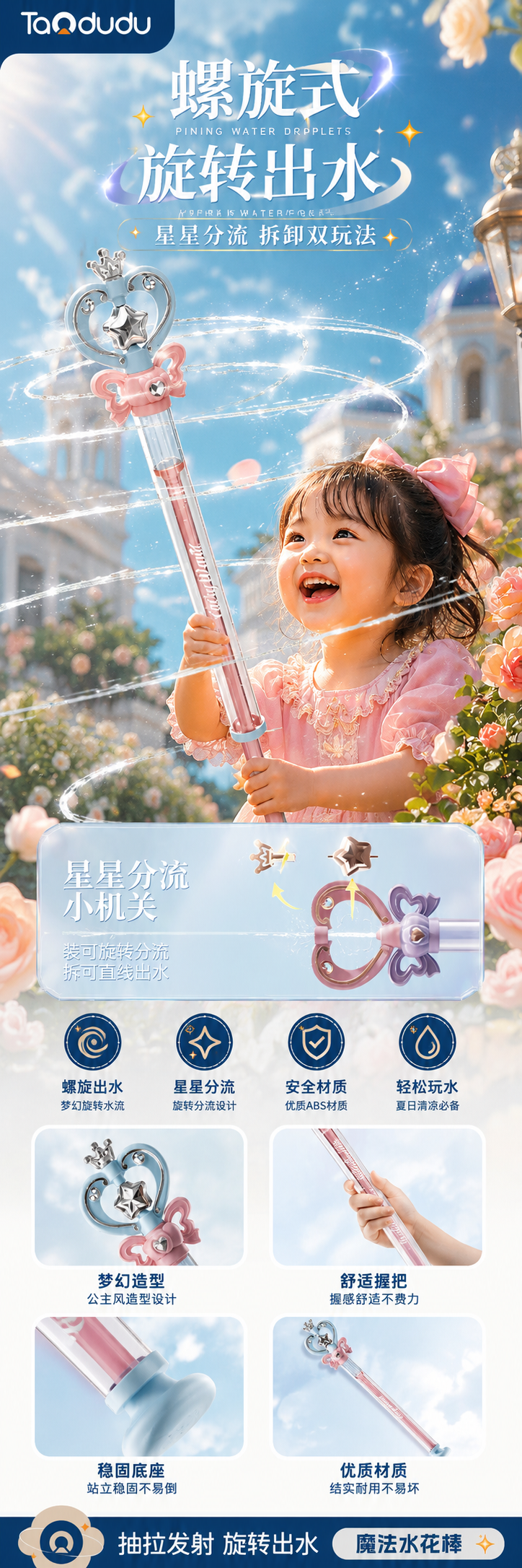 抽拉發射｜螺旋旋轉出水｜夏日戲水玩具