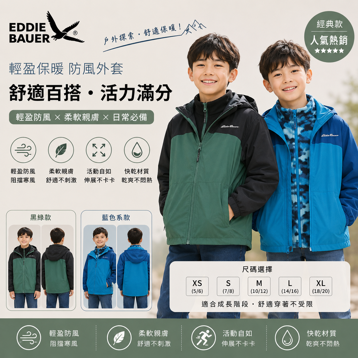 【預購】Eddie Bauer H070102 童裝三合一外套