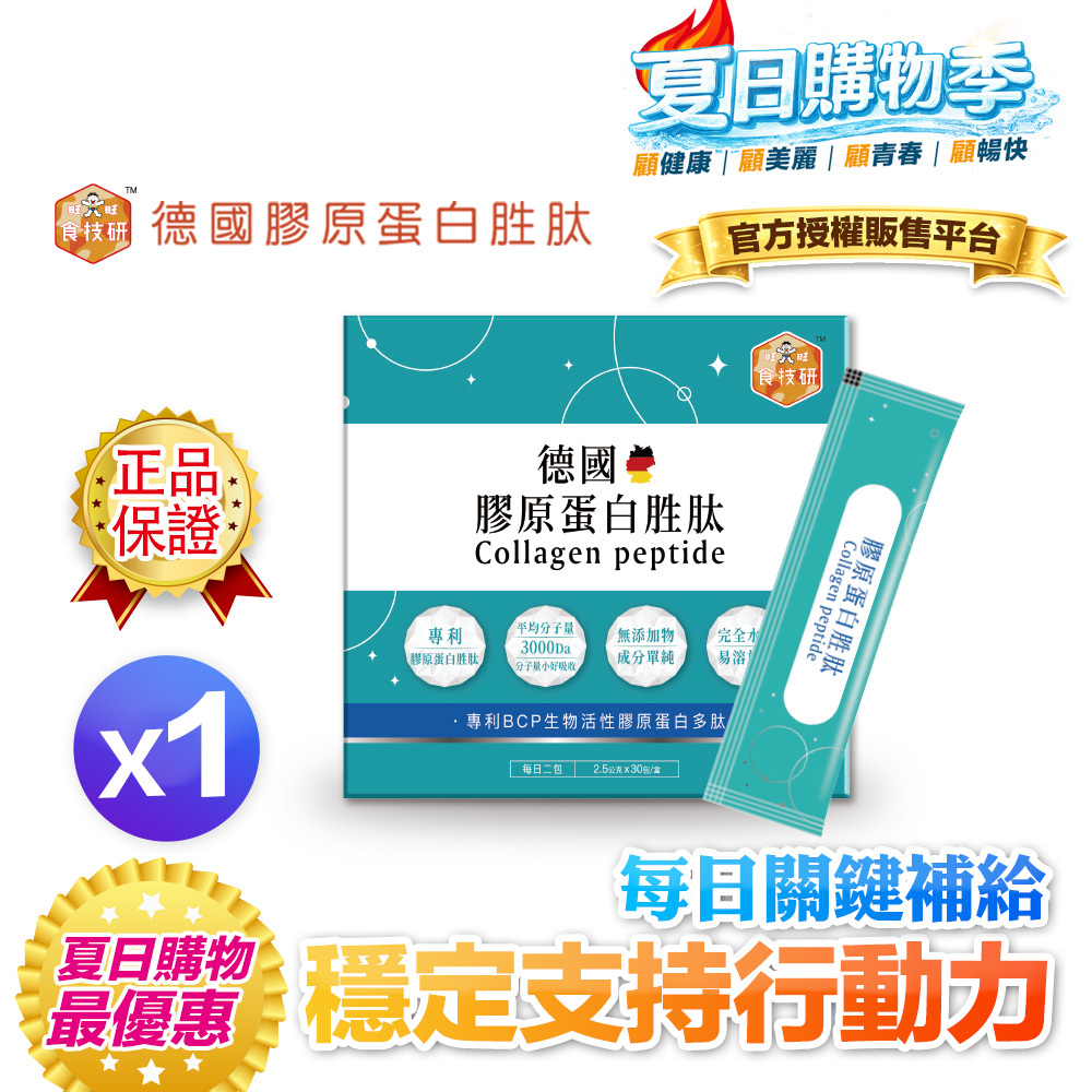 【限時體驗價】💪每日關鍵補給｜穩定支持行動力｜【食技研】德國專利膠原蛋白胜肽-增強行動力(專利FORTIGEL®)一盒入(2.5g*30包*1盒)