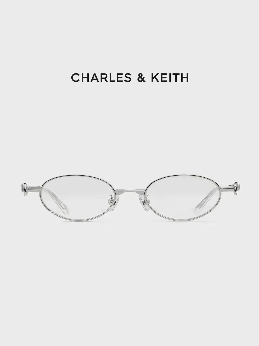 【逢甲 FUZZY】CHARLES & KEITH 小CK 蝴蝶結 粉水晶 折疊式 銀框 眼鏡 銀色