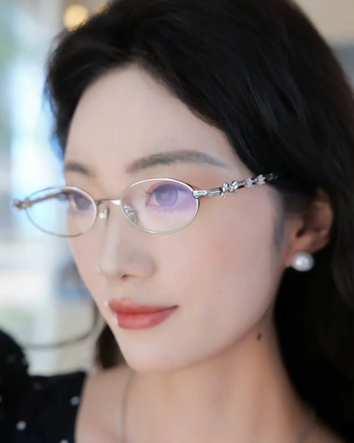 【逢甲 FUZZY】CHARLES & KEITH 小CK 蝴蝶結 粉水晶 折疊式 銀框 眼鏡 銀色