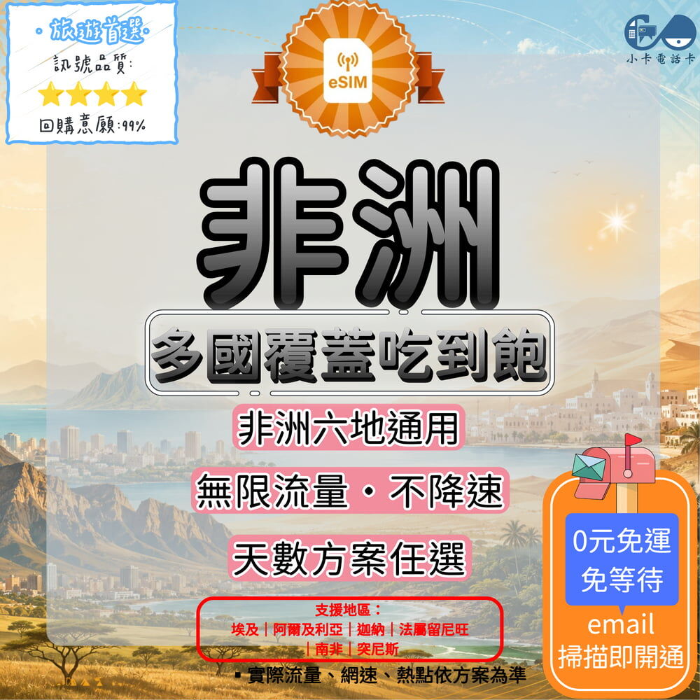 【eSIM】非洲多地通用全系列｜吃到飽與彈性方案選擇〈快速啟用、免運即時開通、天數客制化〉