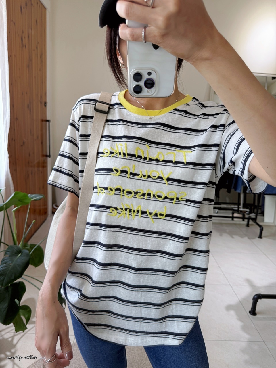 正韓立體Train刺繡橫條T (黃)