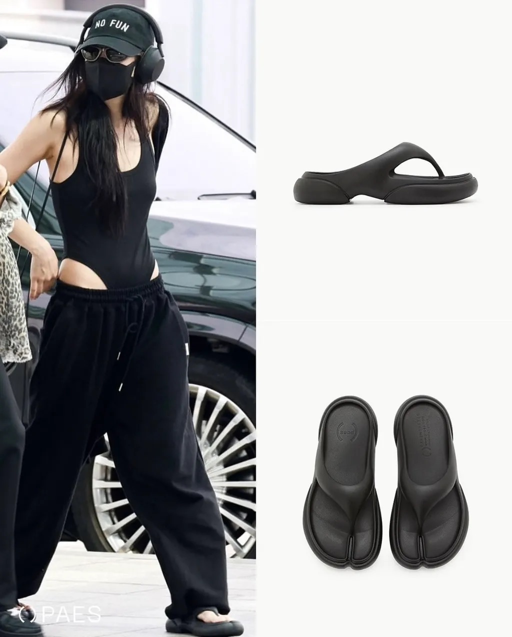 〈jennie同款🖤〉韓國品牌PAES 厚底夾腳拖 分趾 三色 黑白銀