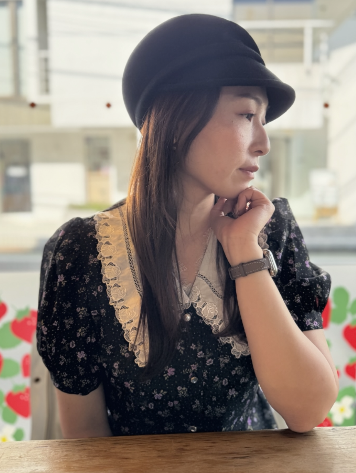 AL12 ALEE 自家韓國製 Lace拼接大玫瑰花領+閃石鈕扣雪紡上衣