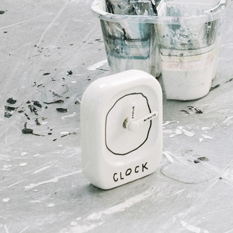 韓國 INAPSQUARE x Bmix Studio 極簡塗鴉陶瓷桌鐘 CLOCK01 白指針 白