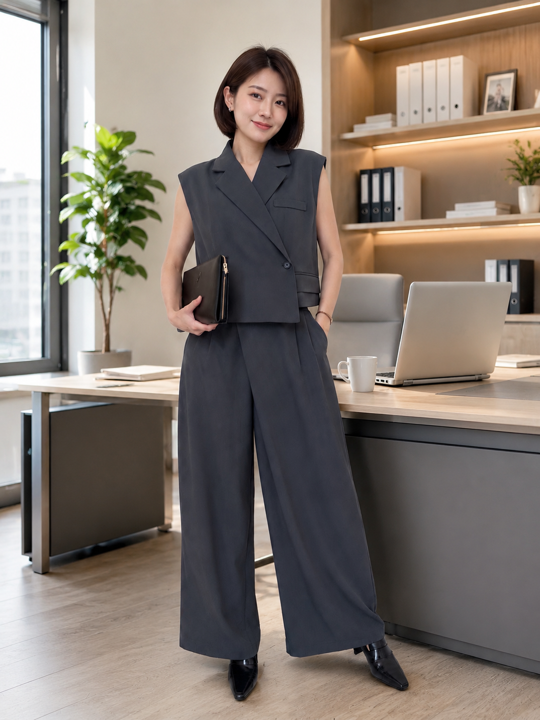 HIGH WAISTED OVERLAP WIDE LEG LONG PANT