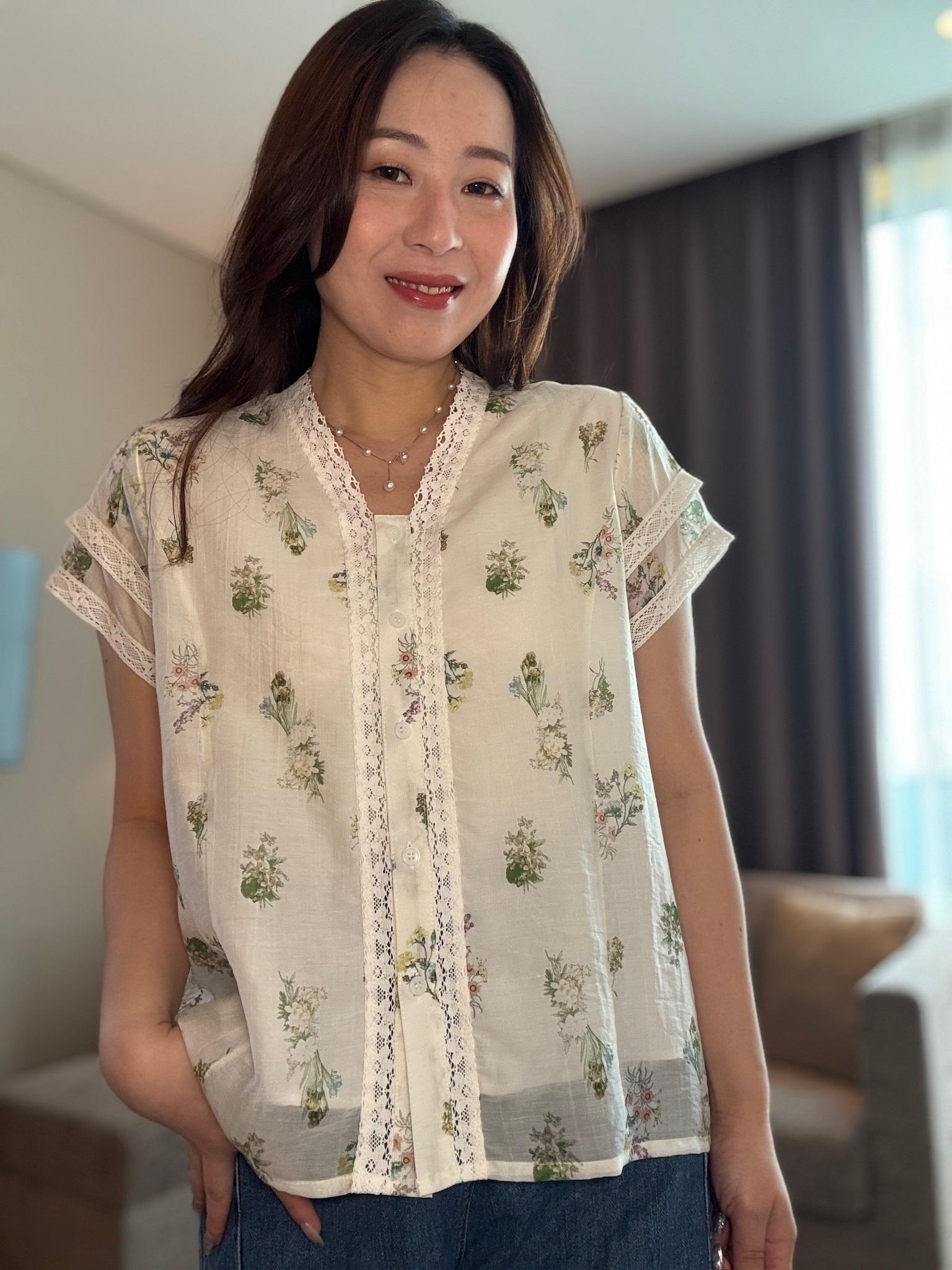 AL27 ALEE 自家韓國製 碎花輕薄透氣襯衫