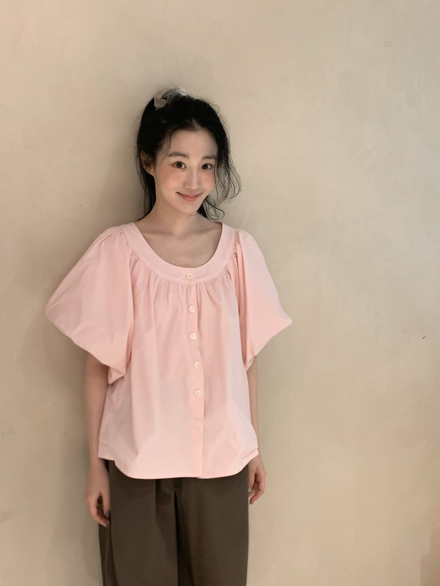 蓬公主袖釦子襯衣