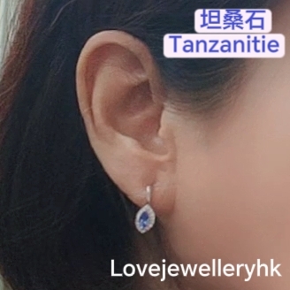 天然坦桑石水滴形耳環      GE042