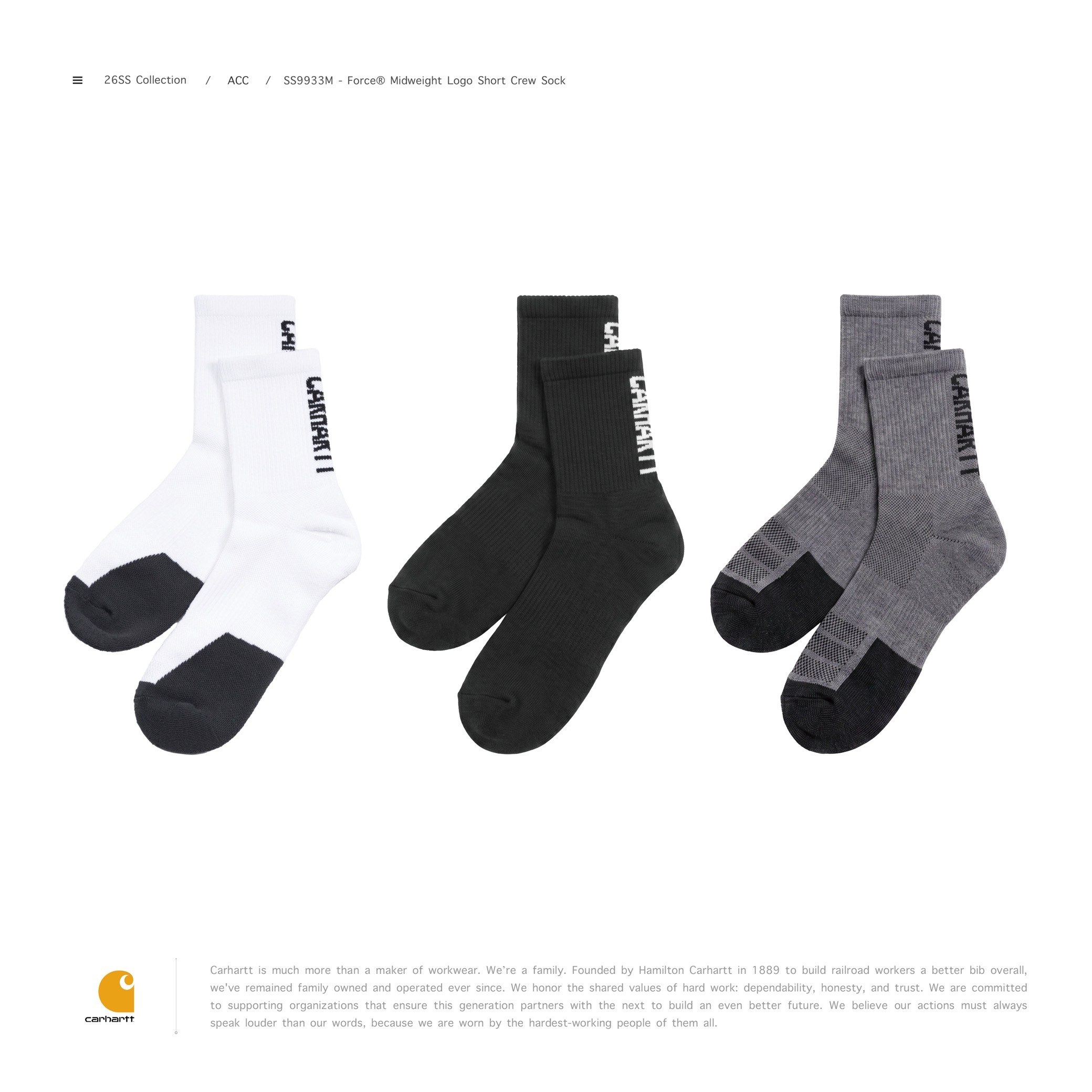 [ 預約販売 ]  CARHARTT® - SS9933M Force® Midweight Crew Sock 3-Pack