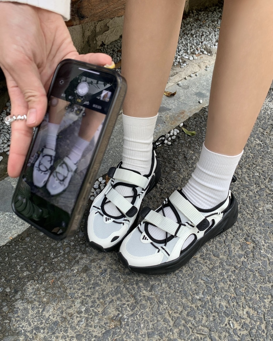 Adidas Ozwave Sandal 魔鬼氈 厚底 涼鞋 黑白