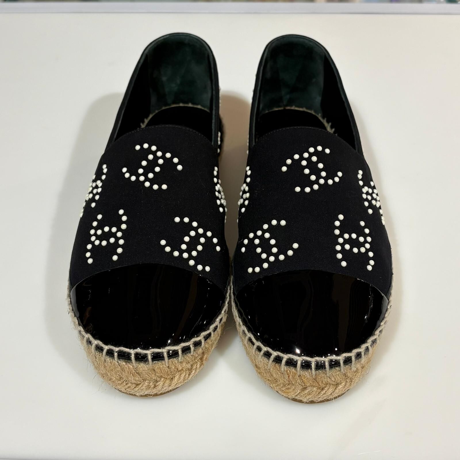 DISPLAY🔥CHANEL漁夫鞋40碼 G38628 黑色布拼珠CC LOGO 香奈兒草鞋 Espadrilles Flats Shoes #BRAND NEW #香榭站正品