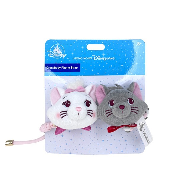瑪莉貓 Marie 柏里歐 Berlioz 絨毛大頭造型 手機背夾 斜背掛繩 貓兒歷險記 The Aristocats -香港迪士尼樂園