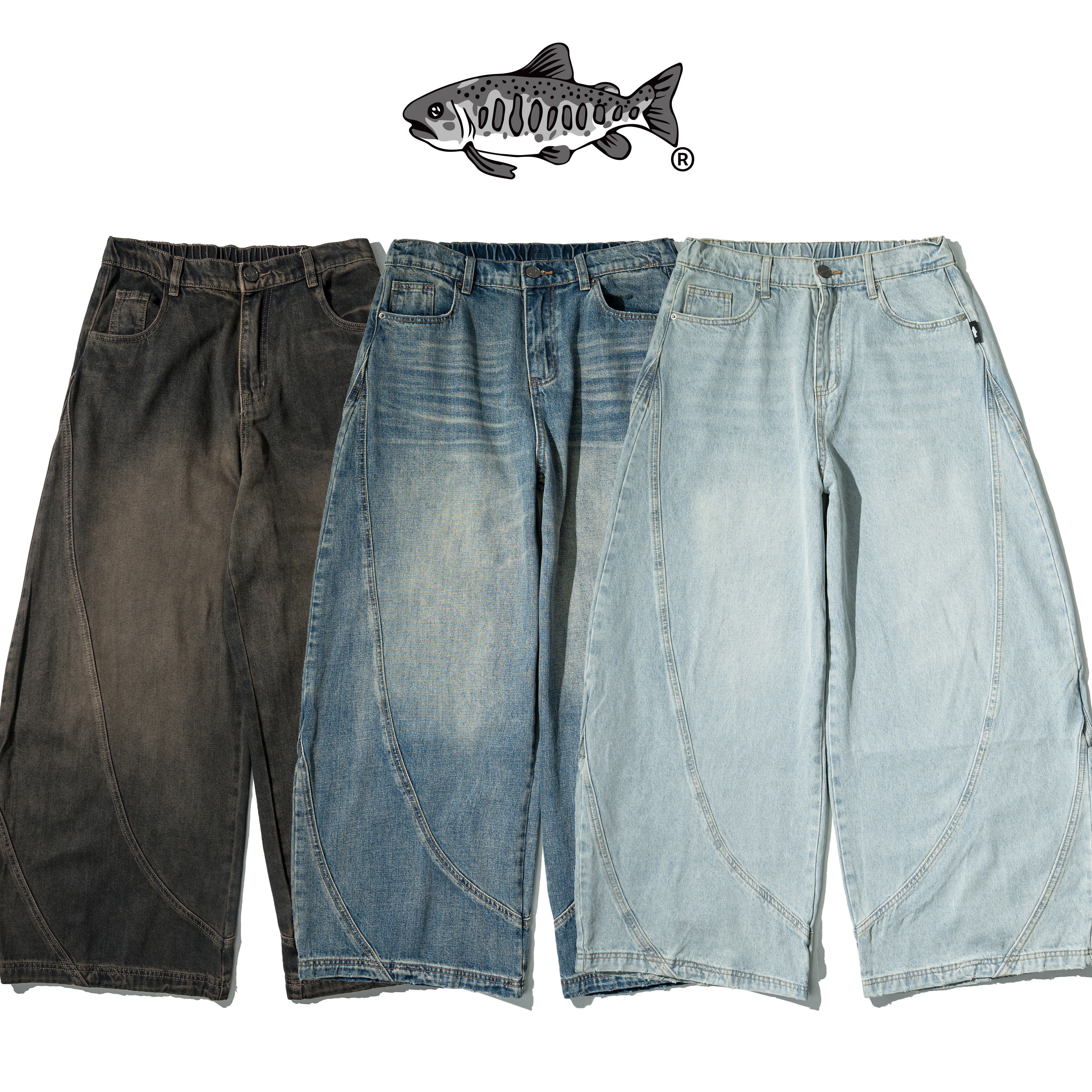 AGILITY Curved Dirty Denim Jeans 洗舊 彎刀闊腿 牛仔長褲 [P98]
