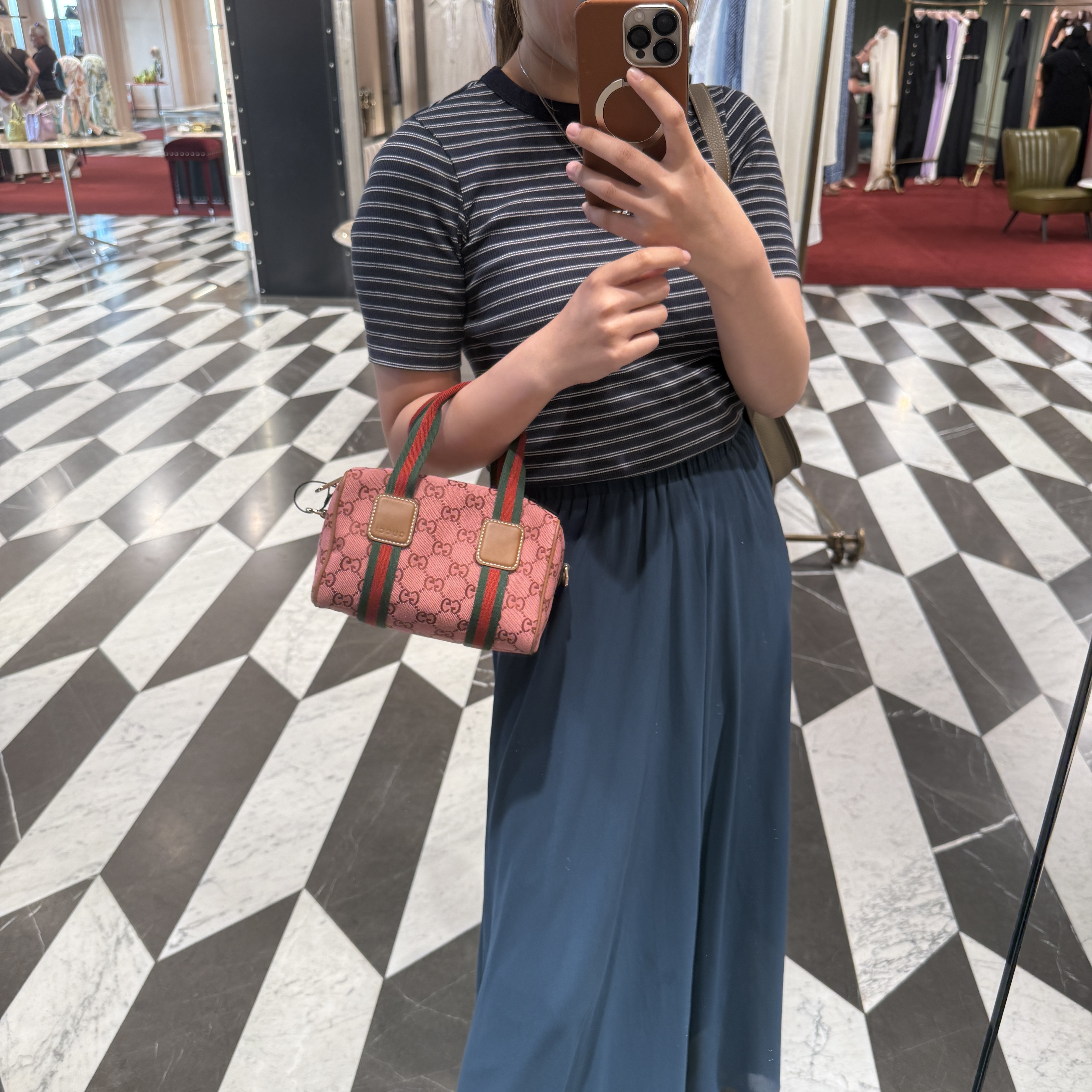 Gucci GG mini Boston crossbody bag green pink