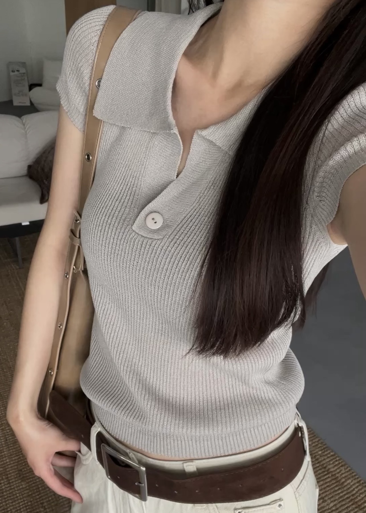 法式感女孩Polo薄針織上衣