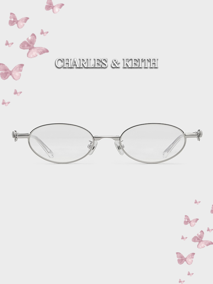 代購-CHARLES&KEITH 小ck 蝴蝶結 可折疊 細框 平光 金屬 太陽眼鏡 Silver銀色/Rose Gold玫瑰金色
