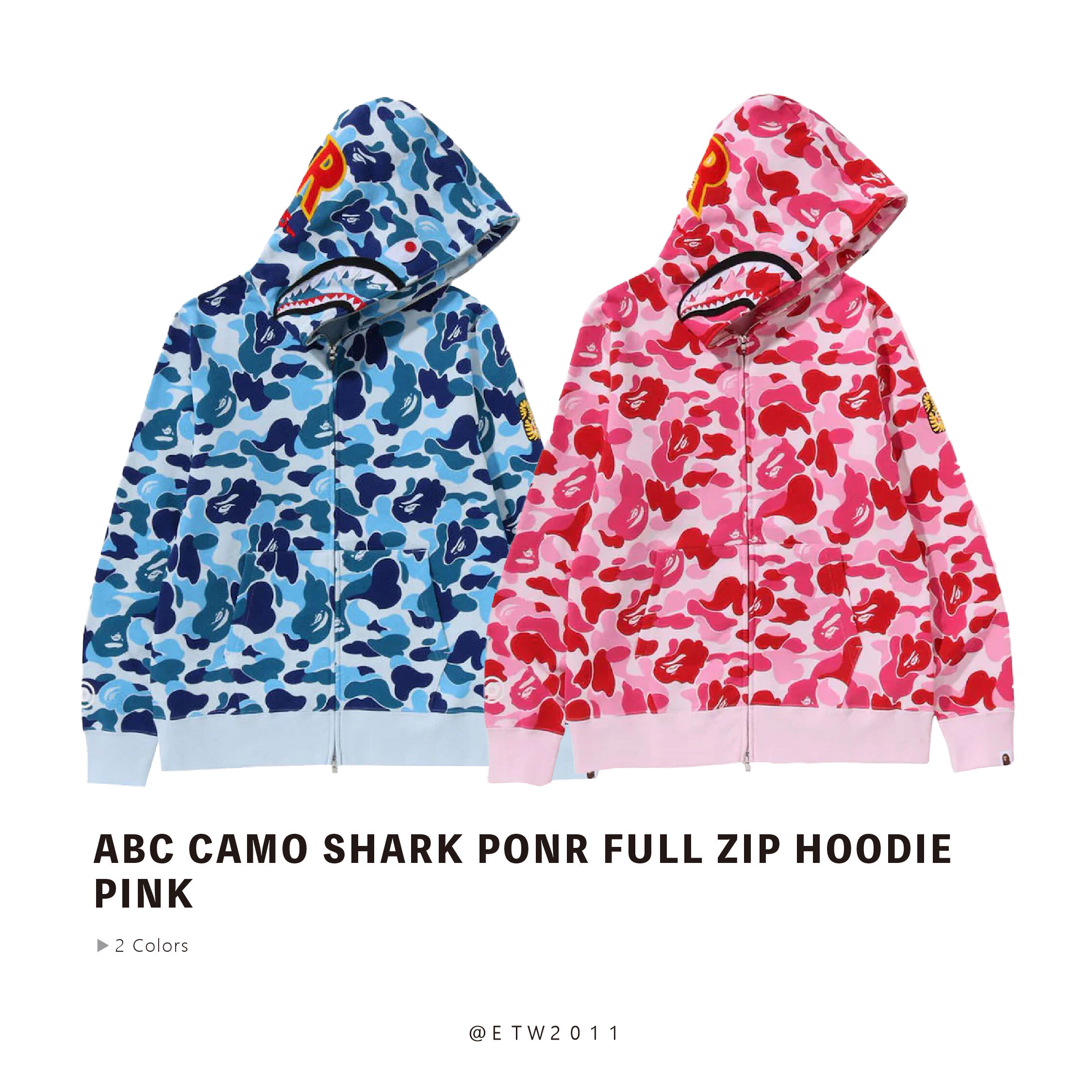 ☆ETW☆【EASY TO WEAR】BAPE Abc Camo Shark Ponr Full Zip Hoodie Pink 猿人 連帽外套 迷彩