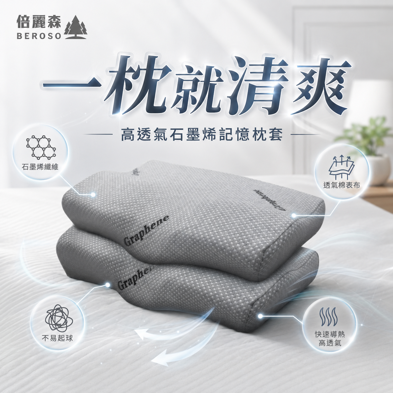 高透氣石墨烯能量護頸益眠記憶枕頭 單入/兩入組 B80