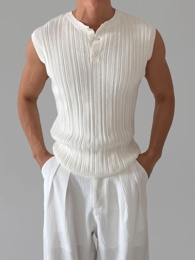 Crack Pigment Henley Neck Sleeveless