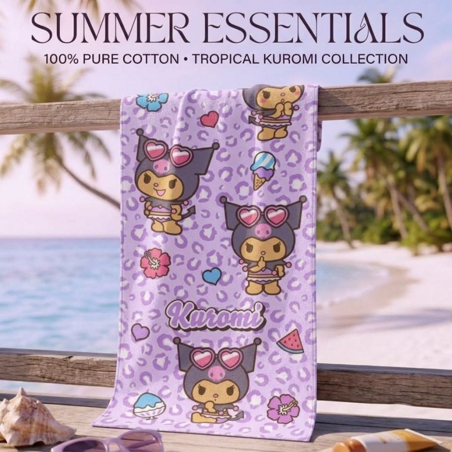 庫洛米 Sanrio| 純棉長浴巾 沙灘巾(日本直送)