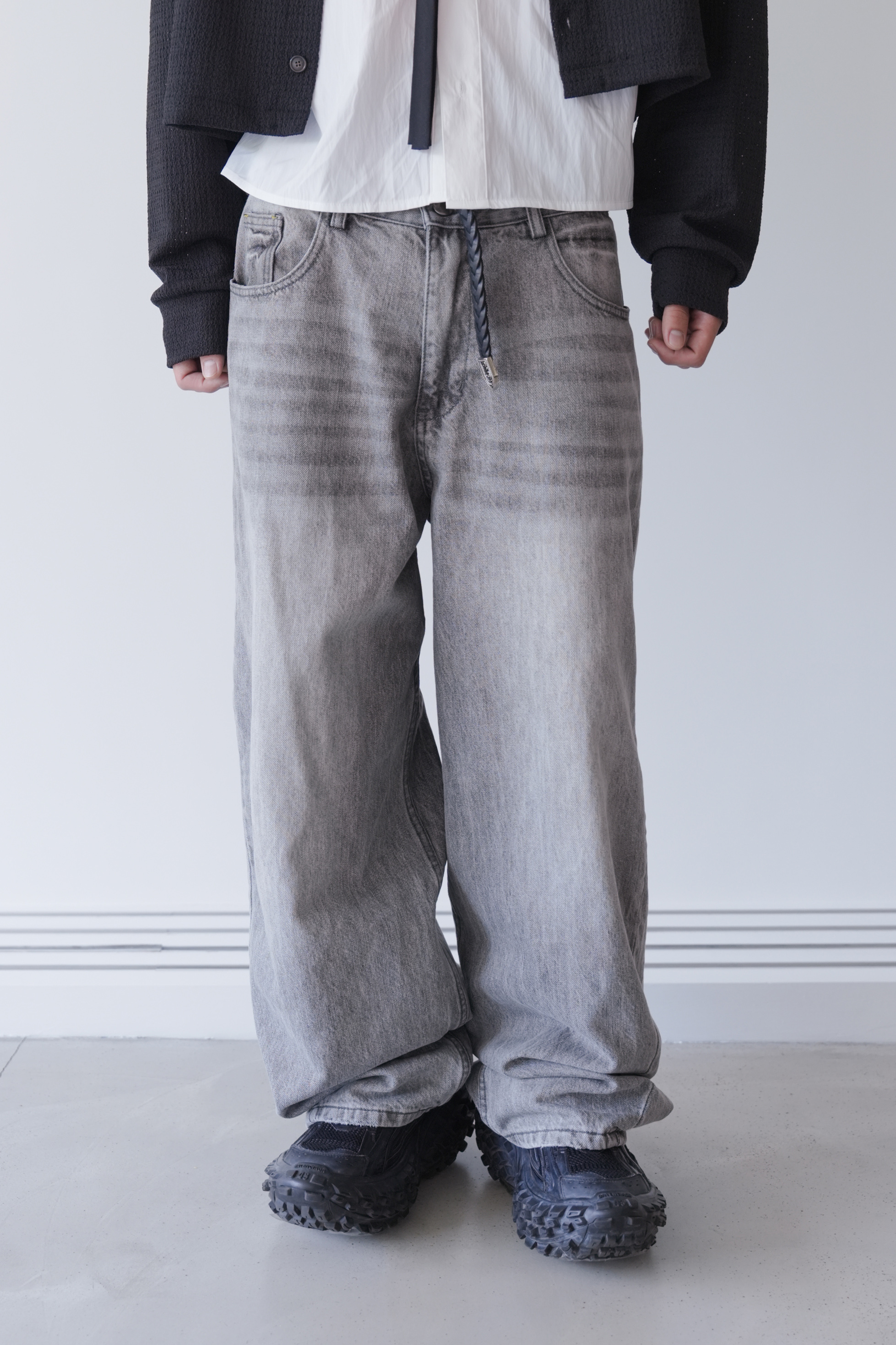 color blocking denim pants #長褲