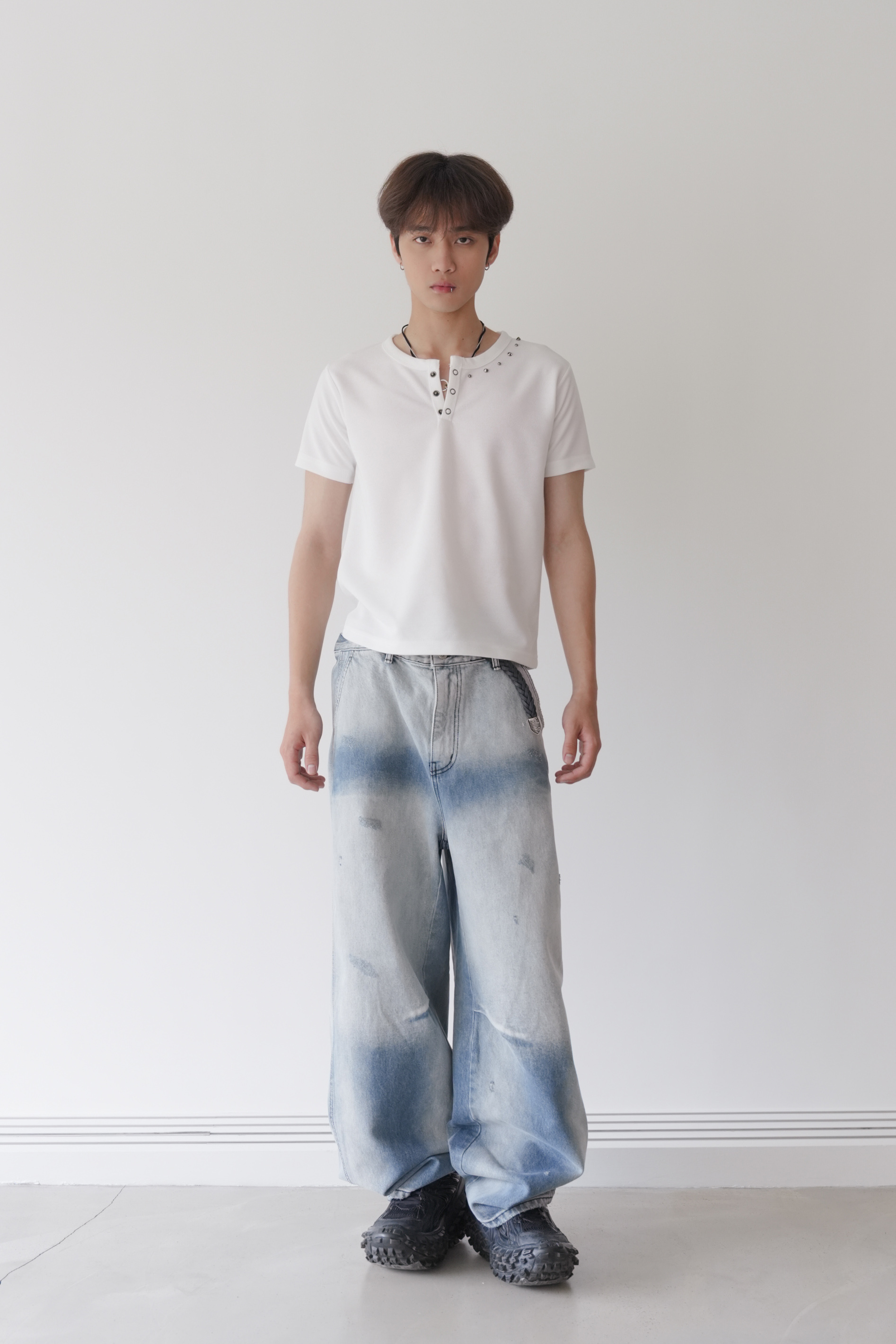 lined curved denim pants #單寧褲