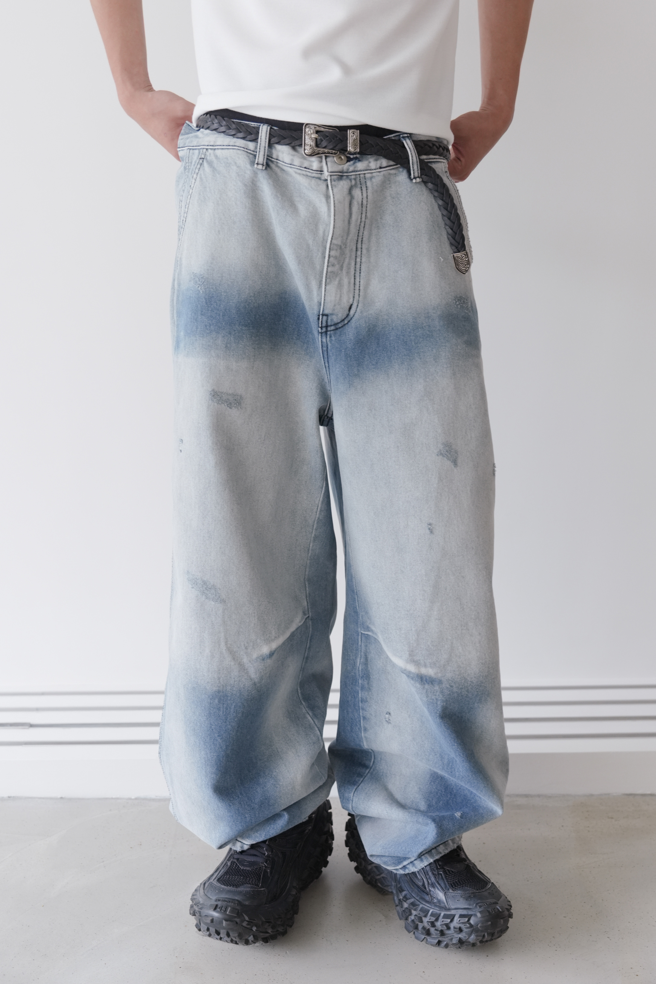 lined curved denim pants #單寧褲