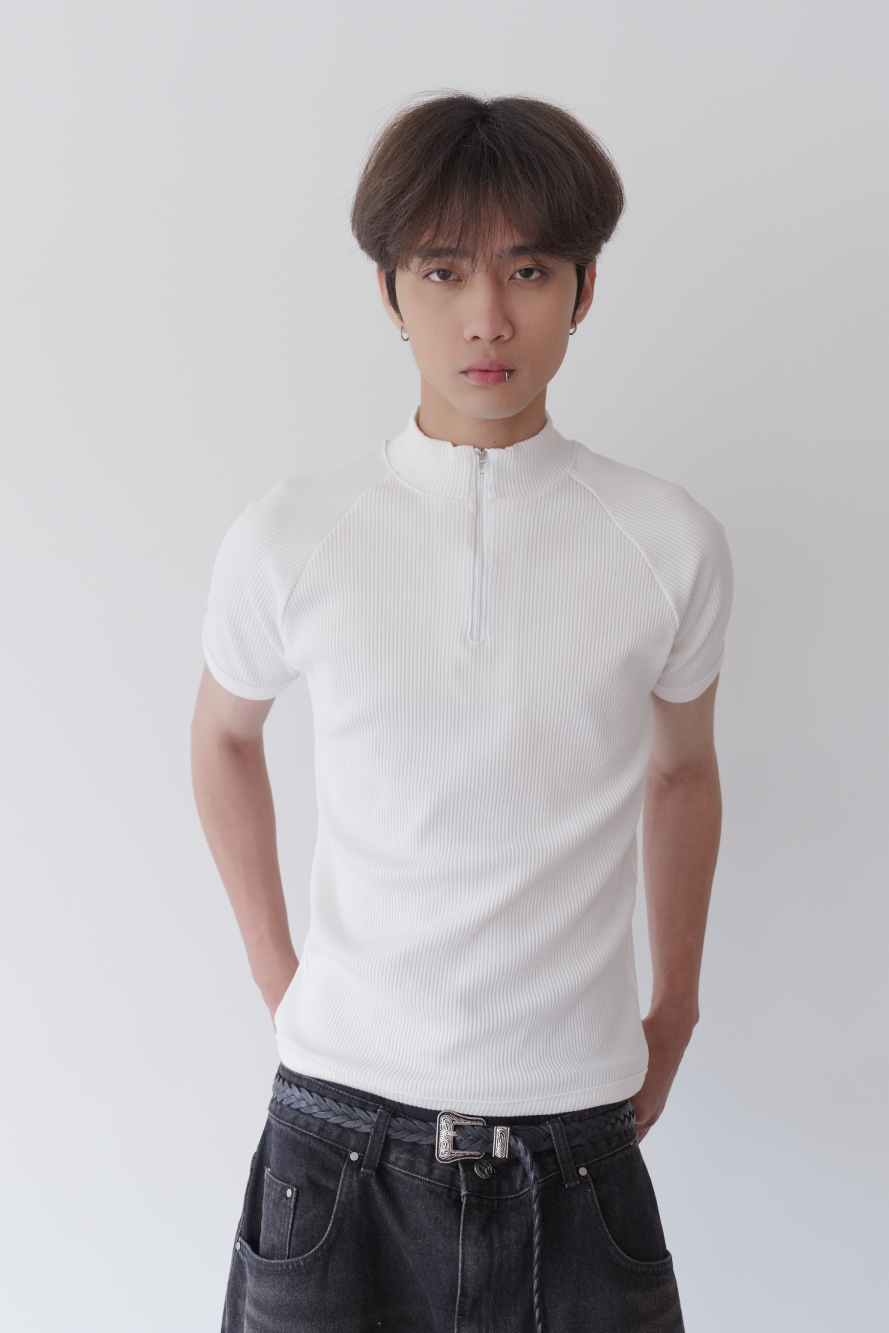 raglan ribbed half zip tee #上衣