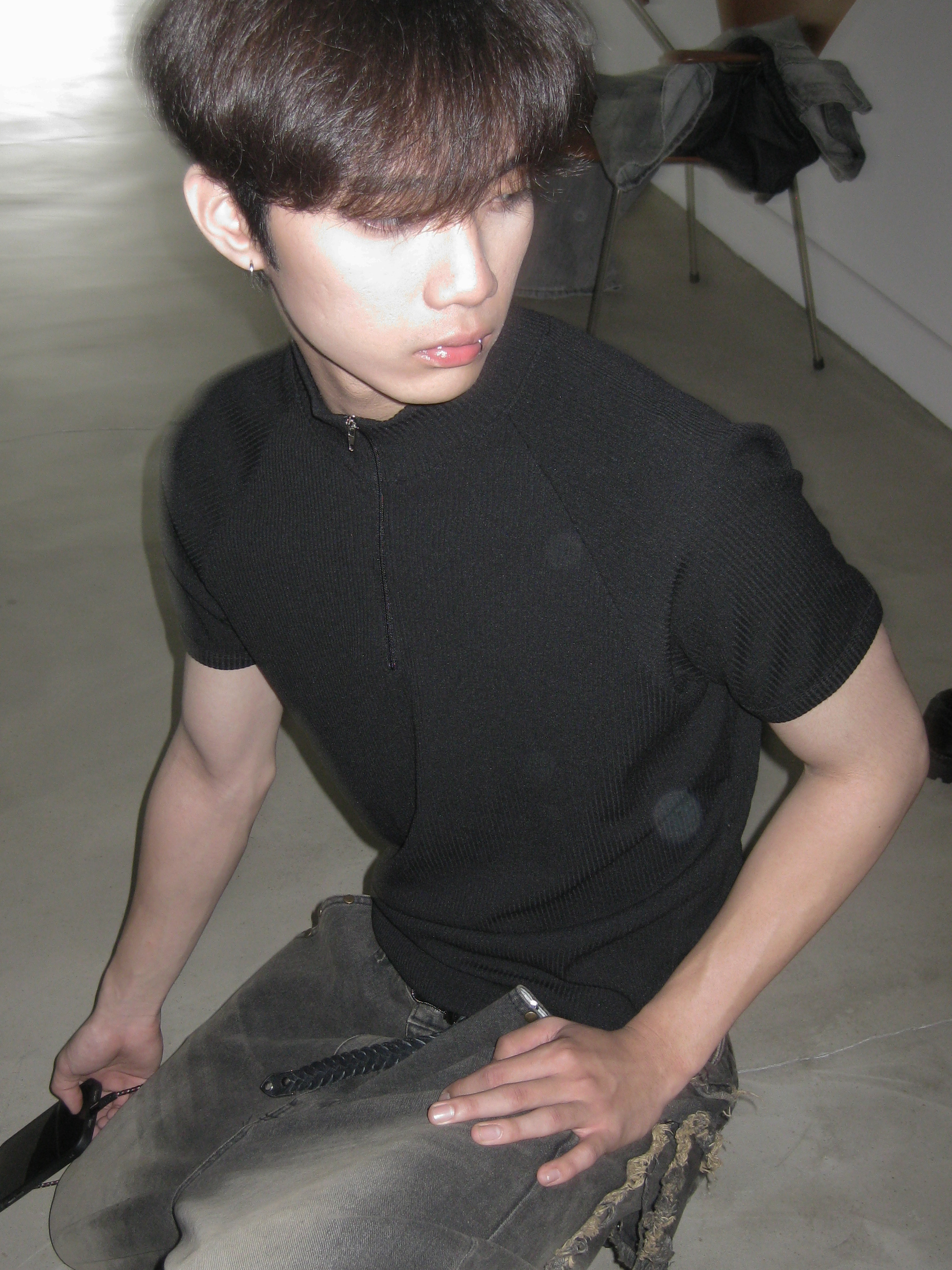 raglan ribbed half zip tee #上衣