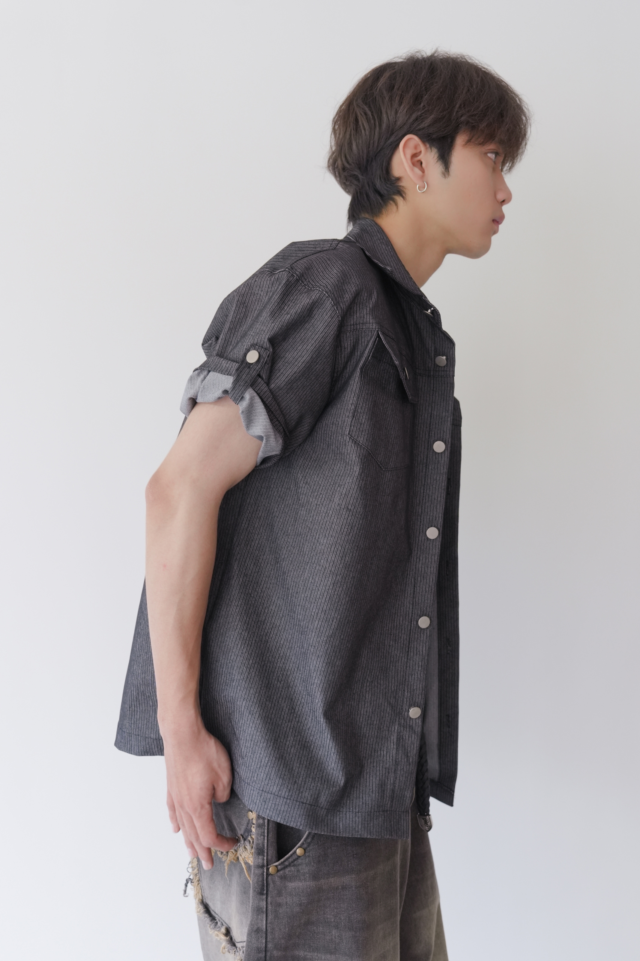 stripe denim work shirt jacket #襯衫