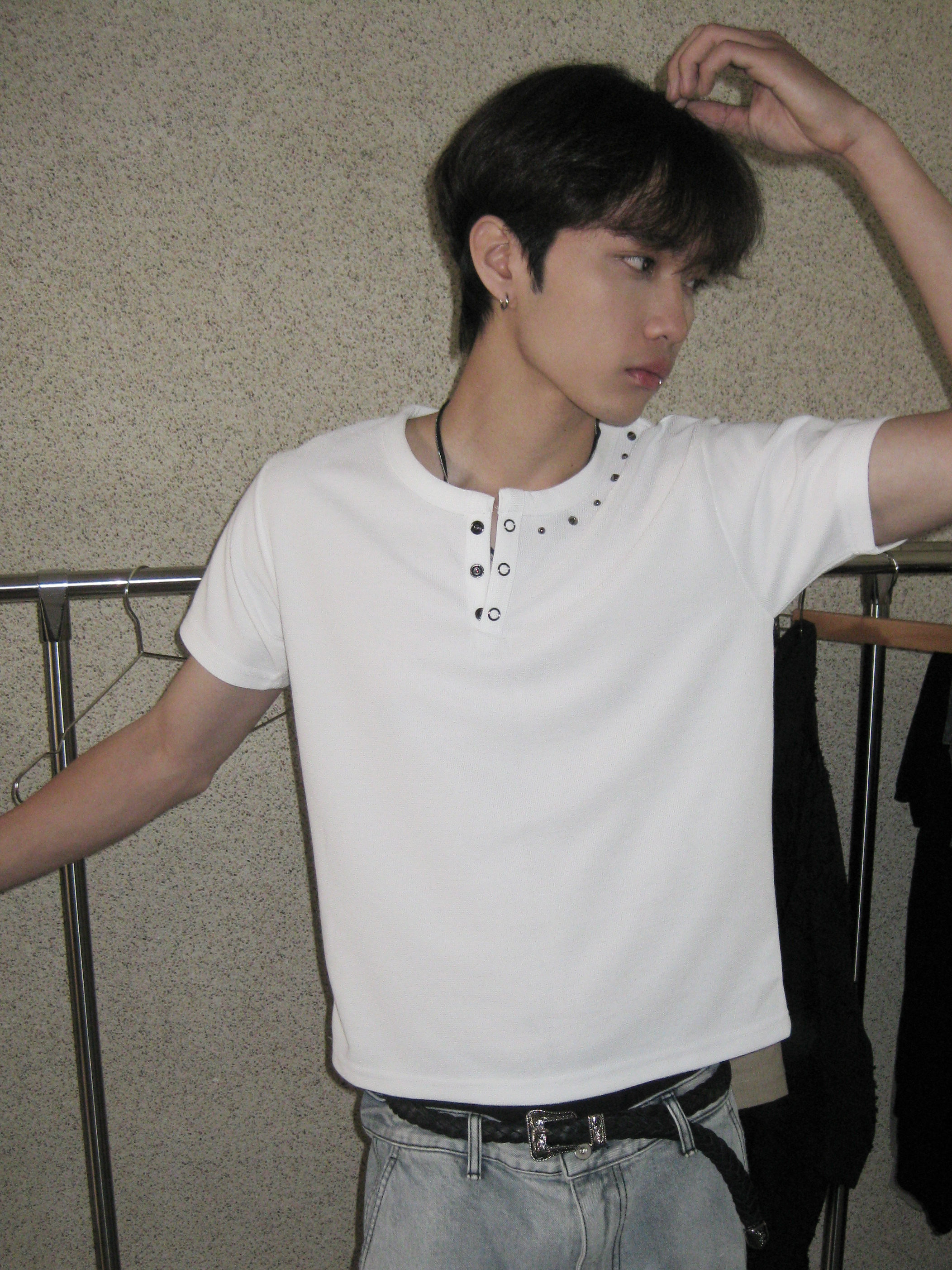 waffle studs henley neck tee #上衣