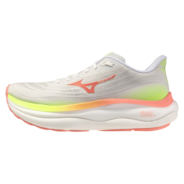 Mizuno 美津濃 Wave Sky 9 J1GD251291 女 慢跑鞋 支撐 緩震 競速 白 粉橘