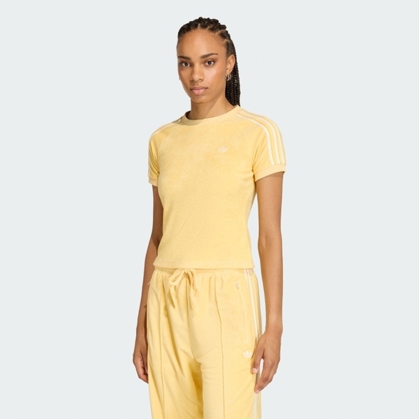 Adidas 愛迪達 Tt Cali Tee KD1409 女 T恤 運動上衣 休閒短袖 鵝黃 亞版 毛巾布