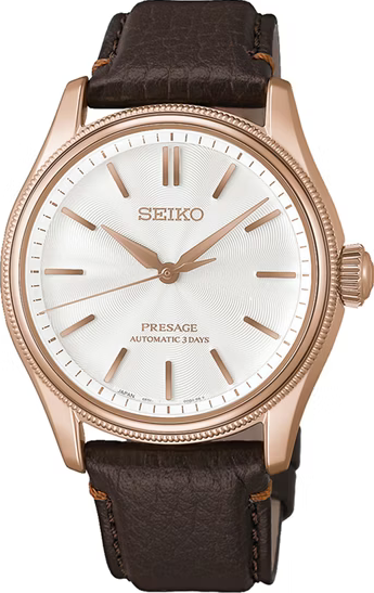 萬年鐘錶 - SEIKO Presage  富岡絲綢限量版珍珠光澤面盤皮革款機械錶 HCC008J1 / 6R51-00N0J 錶徑38MM
