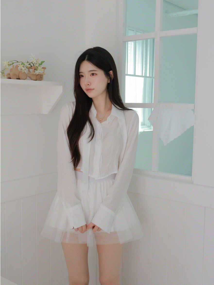 ［48h快速出貨⚡］Lune Scrunchie 夏日微光絲柔紡短版襯衫（附綁帶）