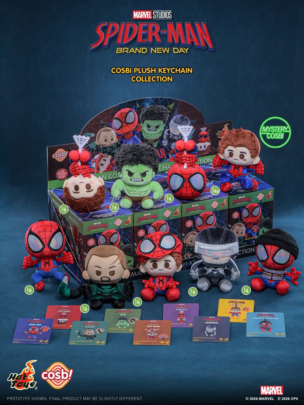 キーホルダー・アクリルキーホルダー Hot Toys SpiderMan Winter Gear Plush Hot Toys Spider-Man Brand New Day Cosbi Plush Keychain