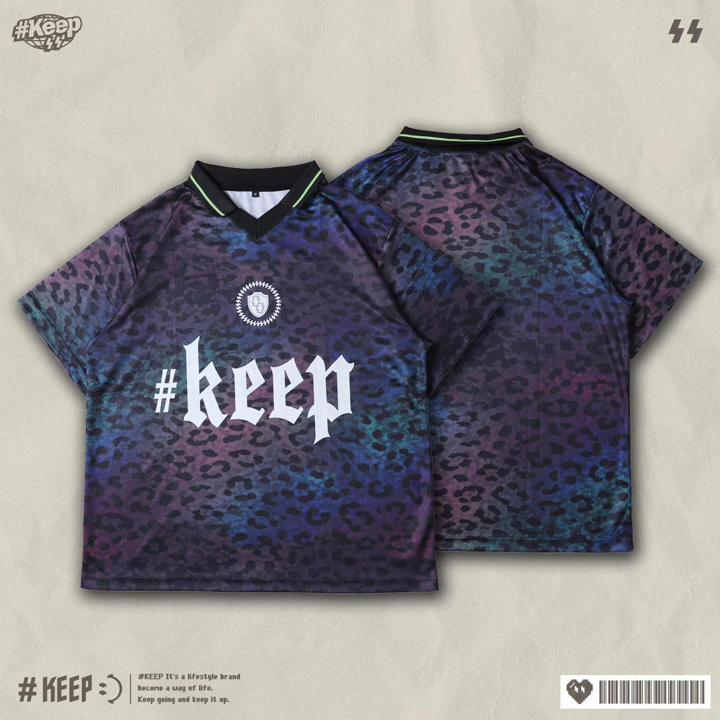 #KEEP LEOPARD SOCCER TEE 豹紋足球 黑色 漸層 寬鬆 街頭 短TEE【KS358】