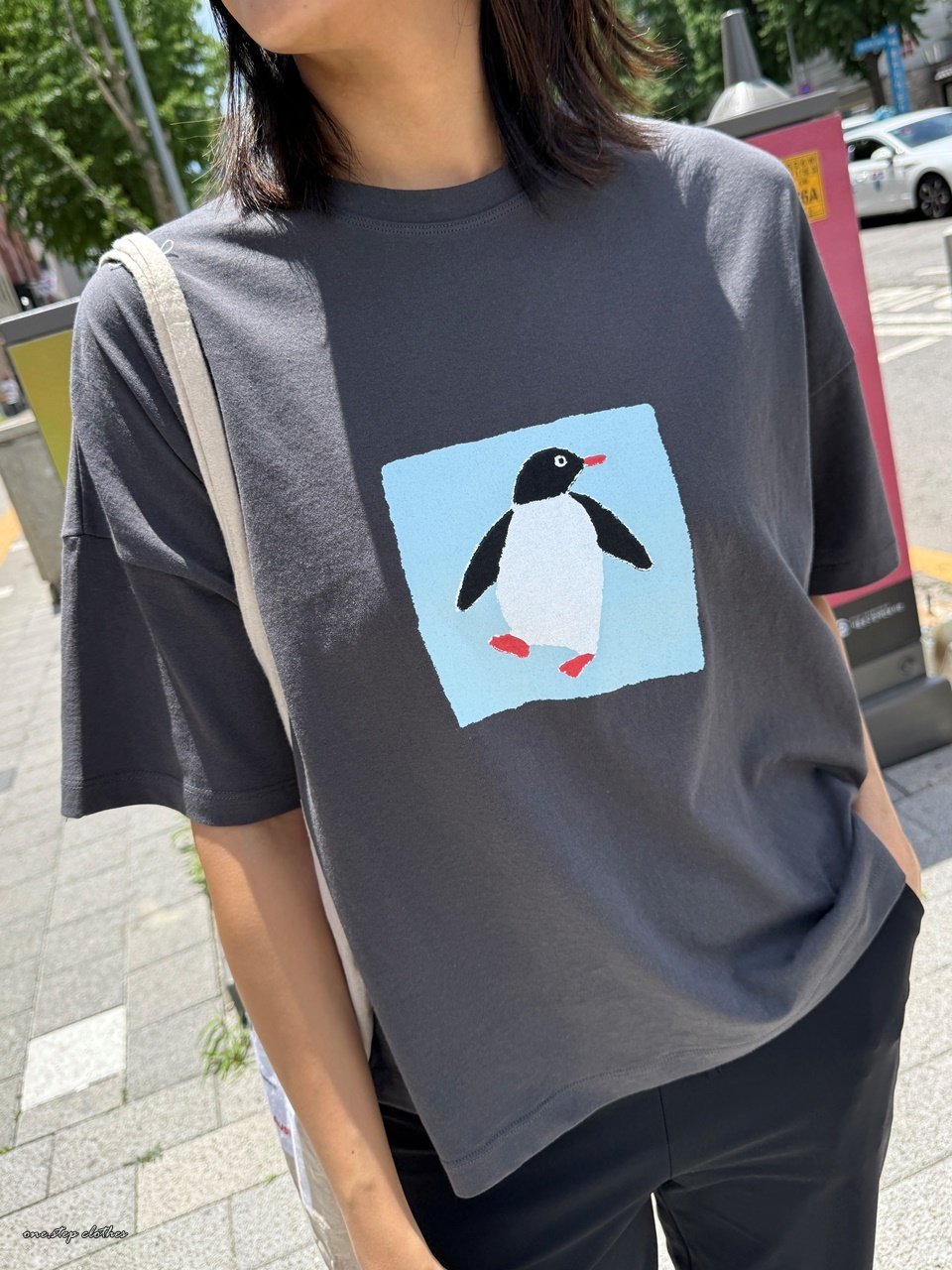 正韓手繪感Chill企鵝T (灰)