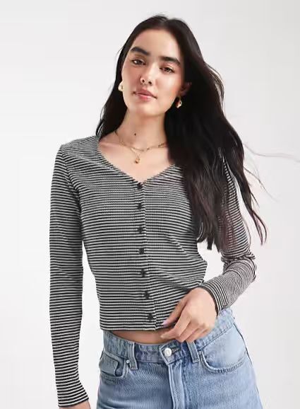 【預購】Levi's H070218 女裝長袖V領上衣 (黑色間條款)