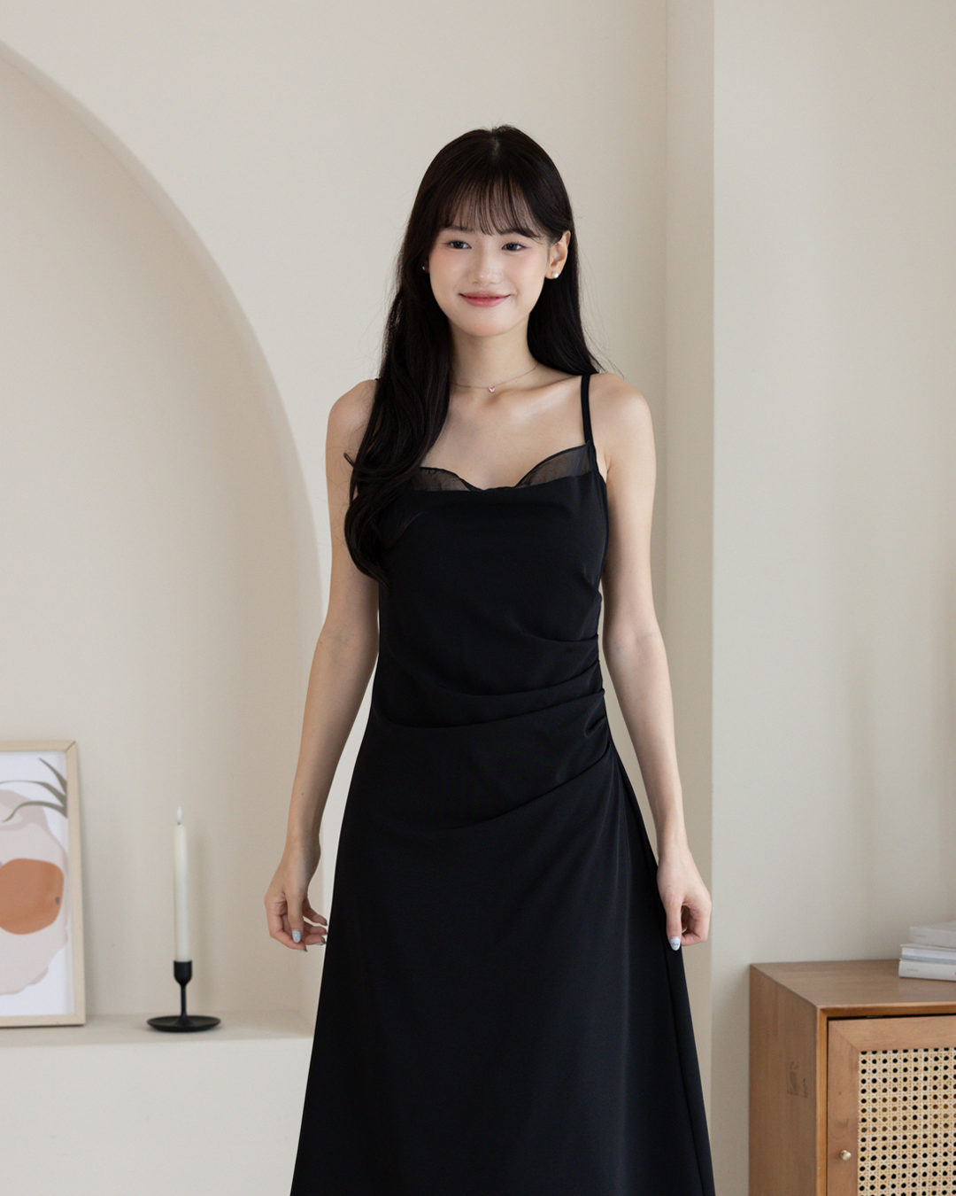 Audrey雪紡拼接細肩帶洋裝
